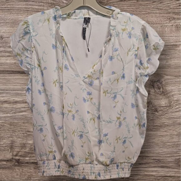Meg & Margot Womens Floral Blouse Size Medium  White & Blue - Picture 4 of 11